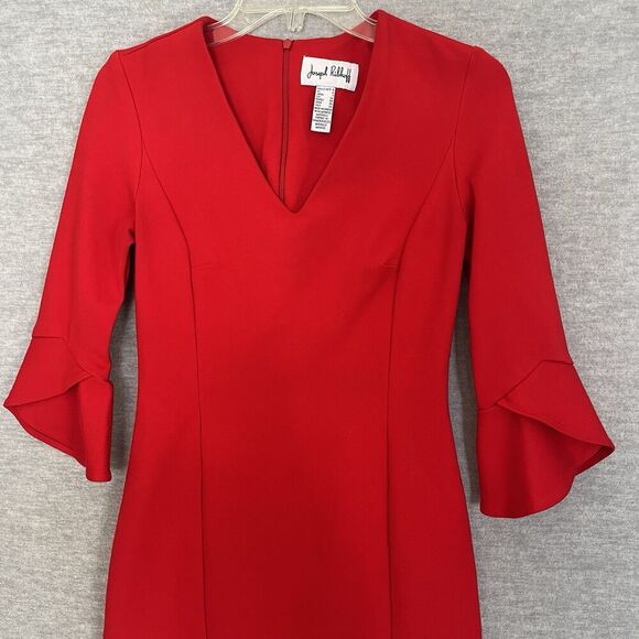 Joseph Ribkoff Tulip Sleeve Dress Womens 4 Bright Red Sheath Professional Career - Picture 2 of 10